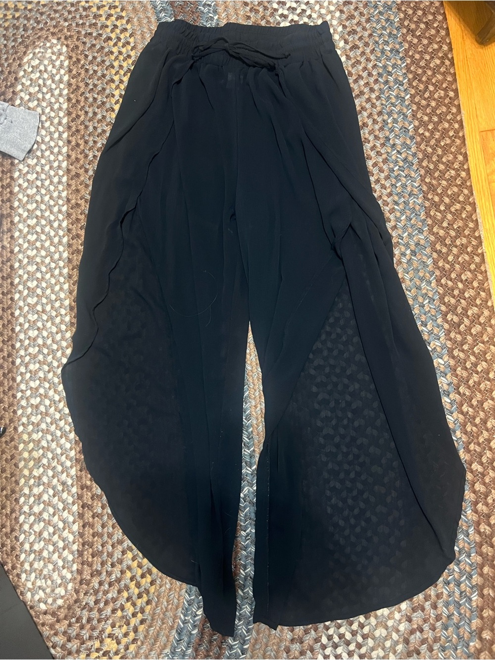 Black Sheer Flowing Wide-Leg Women's Cover Up Pants